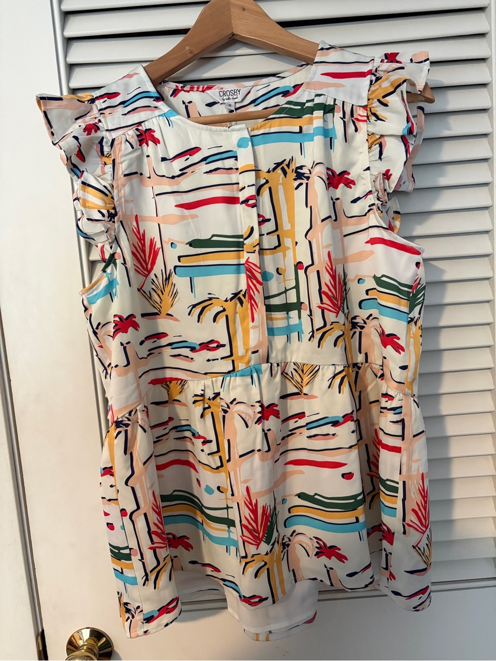 CROSBY by Mollie Burch Multicolor Abstract Ruffle Tank